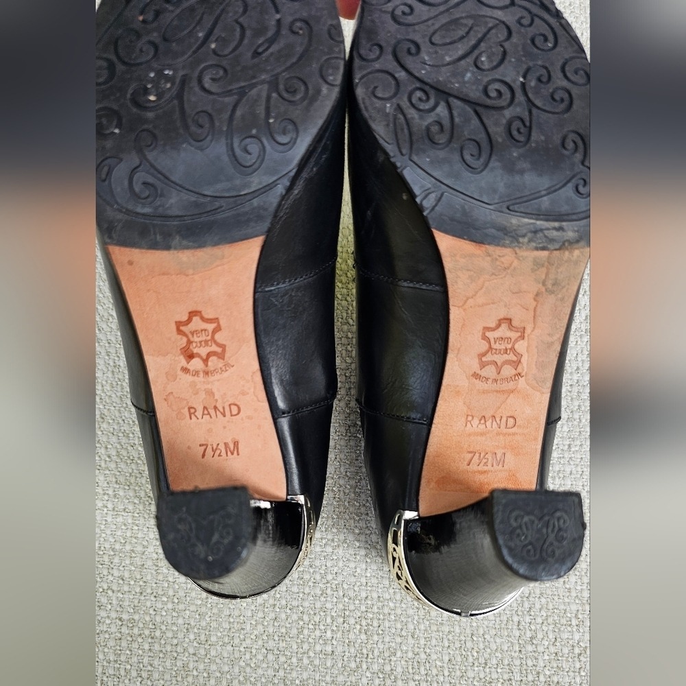 Brighton Black Leather Heeled Shoes with Lace Detail Silver Embellished 7.5 Med - Picture 7 of 11